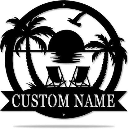 Custom Beach Decor, Beach House Signs, Beach Metal Wall Art, Personalized Name Sign, Nautical Decor, Lake House Decor, Summer Beach House Sign, Beach Signs, Outdoor Sign Sunset Beach