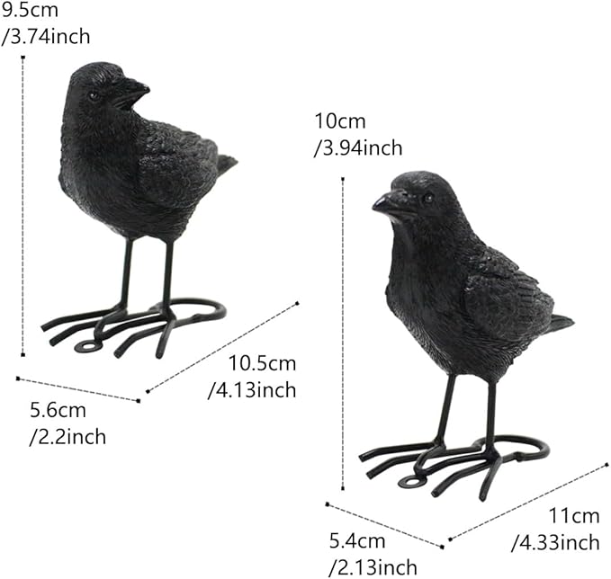 Set of 2 Garden Crow Statues Outdoor Decor for Tree, Resin Bird Figurines Tree Hugger Sculpture Fake Black Raven Decoy Halloween Decoration for Patio Yard, Deck, Fence Ornaments