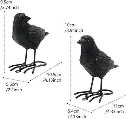 Set of 2 Garden Crow Statues Outdoor Decor for Tree, Resin Bird Figurines Tree Hugger Sculpture Fake Black Raven Decoy Halloween Decoration for Patio Yard, Deck, Fence Ornaments