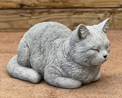 Cute Laying Kitty Resting Cat Statue Sleeping Cat Figurine Pet Memorial Stone Cat Concrete Garden