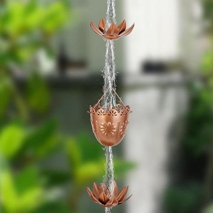 10FT Lotus Rain Chains, Rain Gutter Chain with 16 Flower Cups, Adjustable Rainwater Catcher Chain for Outside, Replacement for Downspout