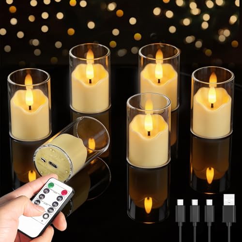 Rechargeable LED Tea Lights - 6-Pack, White, USB-C, Remote & Timer