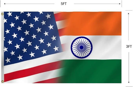 Indian American Combination Flag 3X5FT, US India Flags,Both Sides Printed, Men Women Banner,Vibrant Colors, Double Stitched with 2 Brass Grommets, Bar Garden Street Decoration, GYM, Office Decor,Indoor Outdoor Use,Gifts. (US-IN-X, 3x5ft)