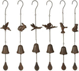 Set of 6 Rusted Brown Outdoor Patio Bird and Animals Wind Chime Cast Iron 18.75"