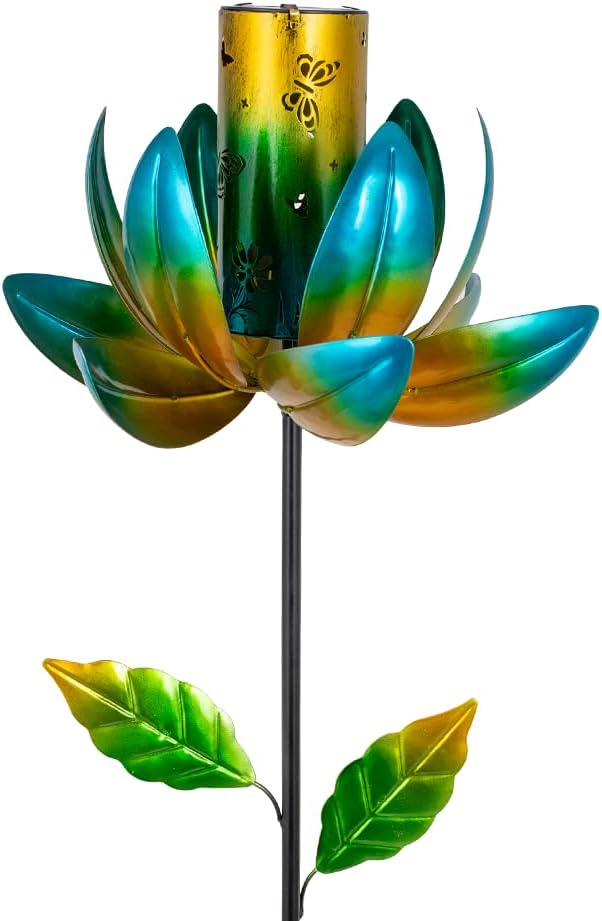 Stargarden Outdoor Solar Wind Spinners, Solar Wind Sculptures & Spinners, Flower Windmill with Solar Lantern for Yard and Garden (Green)