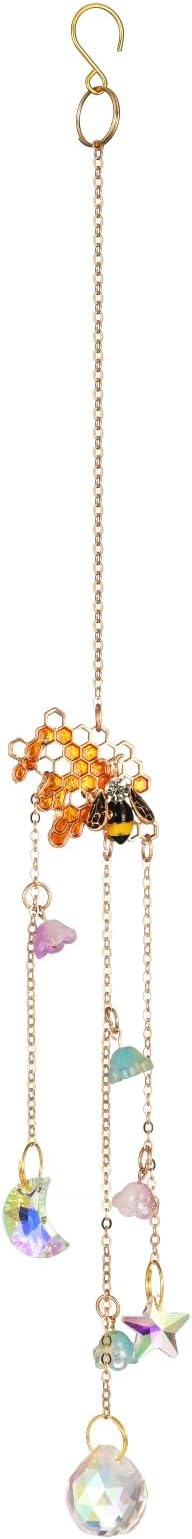 Crystal Suncatcher with Honeycomb, Hanging Rainbow Maker with Colorful Prisms, Honeybee Suncatcher Gift, Window Ornament for Home, Garden, Patio Decor