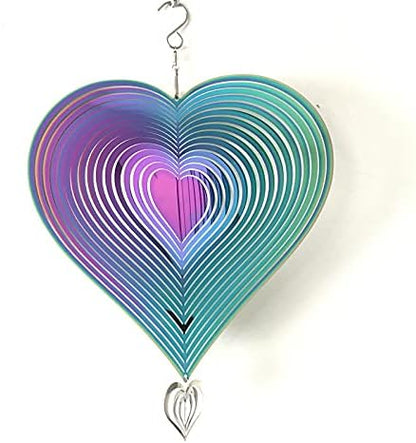3D Stainless Steel Wind Spinners for Outdoor Yard Decor, Hanging Heart-Shaped Garden Ornaments, Reflective Metal Wind Sculptures for Patio Lawn Decorations, 3 Pack Gift Set
