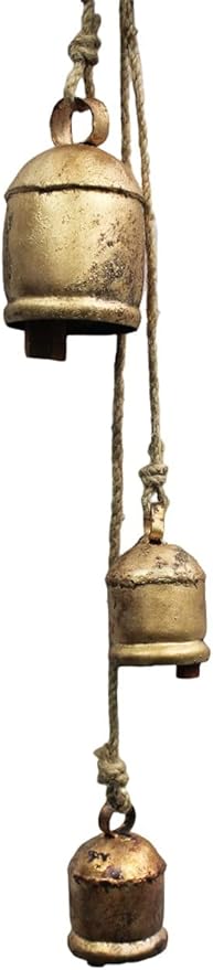 Mango Gifts Vintage Rustic Cow Bells Hanging Chimes with Jute Rope, Tranquil Wind Chimes for Garden Outdoor and Patio, Country Style Boho Theme Home Decor (MGT23)