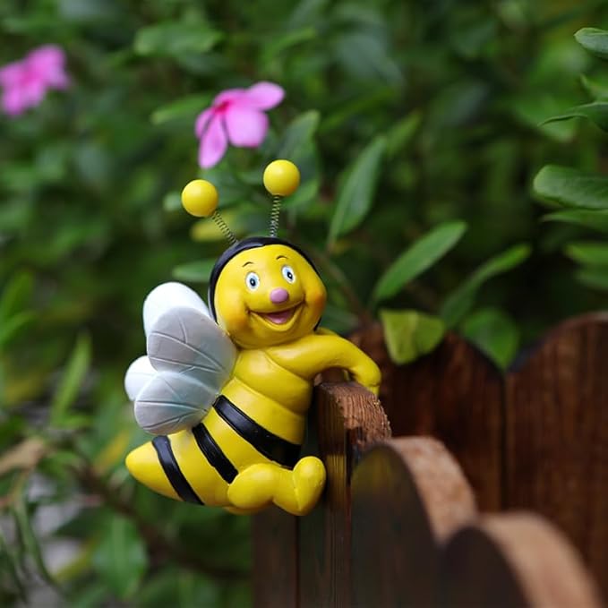 Set of 2 Cute Climbing Bees Flower Pot Hugger Figurines Resin Hanging Bee Statues Planter Pot Decorations for Home Garden Fence Balcony Patio Lawn Yard Ornaments