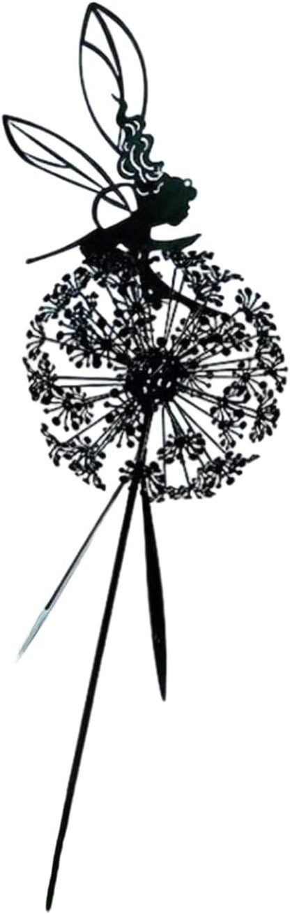 Flower Fairy Dancing with Dandelion, Fairy Garden Sculptures, Angel Metal Ornaments Gardens Art Sculpture, Stainless Steel Statue Garden Ornaments Art Decorations for Outdoor Yard Lawn Patio (C_flat)