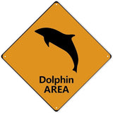 Warning Dolphin Area Metal Tin Sign Ocean Animal Caution Crossing Xing Street Sign Yellow Diamond Shape Funny Metal Sign For Indoor Outdoor Highway10x10in