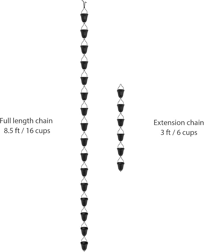 Rain Chains Direct Contempo Rain Chain Extension, 3 Feet Length, Aluminum, Black Powder Coated, Functional and Decorative Replacement for Gutter Downspouts