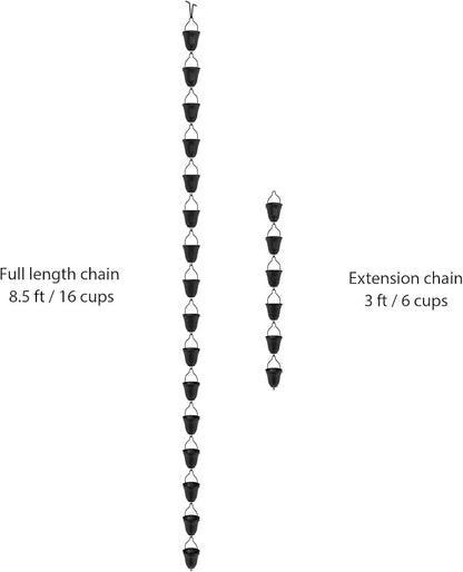 Rain Chains Direct Contempo Rain Chain Extension, 3 Feet Length, Aluminum, Black Powder Coated, Functional and Decorative Replacement for Gutter Downspouts