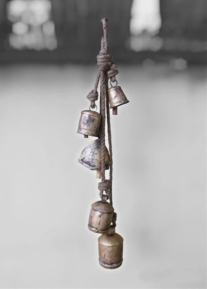 Mango Gifts Vintage Bells Hanging Chimes with Rustic Jute Rope, Tranquil Wind Chimes for Garden, Bohemian Decor, Outdoor and Patio Decoration (MGT29)