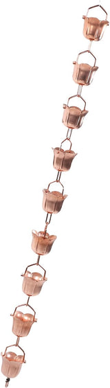 Fabater Rain Chain, 9 Cups 39.37in Easy Installation Customizable Length Copper, Decorative Rain Chain, Gutter Water Diverter with Anchors for Outdoor Garden Yard Decor