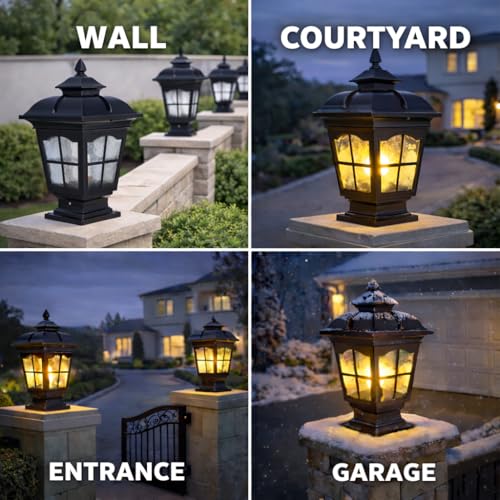 Outdoor Post Light - 17.72" Hardwired E26 Pier Mount Lantern