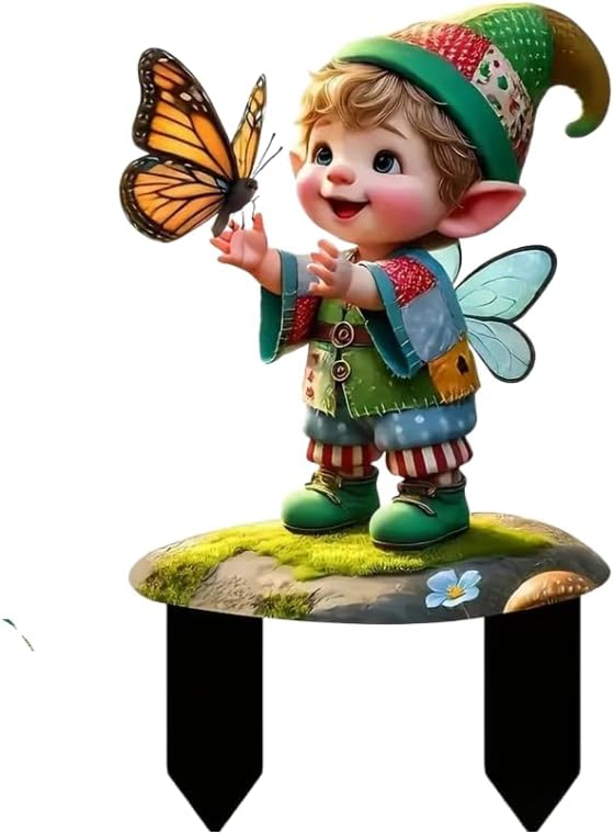 2D Gnome Butterfly Acrylic Garden Stake Decorative Yard Lawn Planter Outdoor Ornamen(#14 Style)
