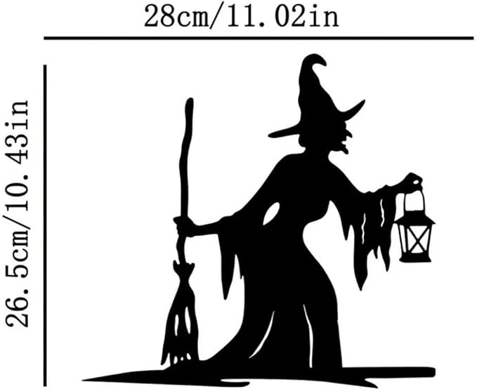Witch Lantern on Branch Steel Silhouette Outdoor Decor Metal Wall Art Home Garden Yard Patio Outdoor Statue Stake Decor, Black