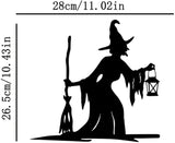 Witch Lantern on Branch Steel Silhouette Outdoor Decor Metal Wall Art Home Garden Yard Patio Outdoor Statue Stake Decor, Black