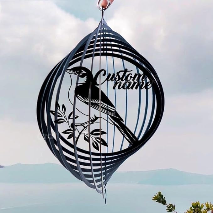 Personalized Nightingale Metal Wind Spinner, Custom Outdoor Ornament for Yard Display, Kinetic Bird Sculpture, Musical Gift (Nightingale Garden Wind Spinner)