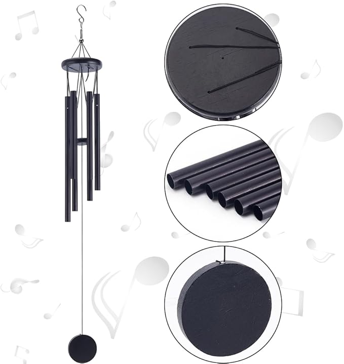arricraft 1 Pc Chinese Traditional Aluminum Tube Wind Chimes, 29 Inches Black Outdoor Vintage Aluminum Soothing Wind Catcher for Garden Patio Balcony Hanging Decoration Accessories