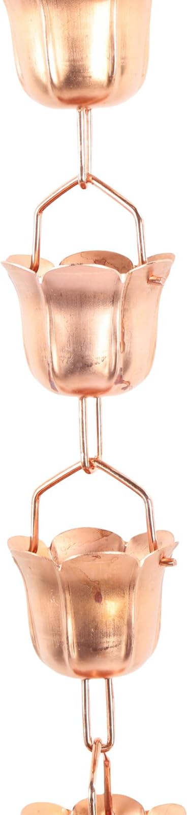 TOPINCN Copper Rain Chain, 3.28ft Floral Design Hanging Rain Chain with 12 Cups for Gutter Downspout Replacement, No Tools Needed, Weather Outdoor Decor (Morning Glory Shaped)
