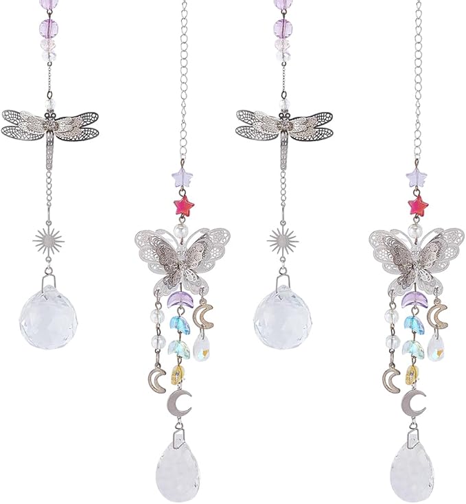 1 Box 10 Sets DIY Suncatcher Kits 5M/196.8In Silver Suncatcher Chains and Hooks Sun Moon Charms Crystal Ball Suspension Chain Kits for Window Prism Home Wedding Xmas Tree Hanging Decoration