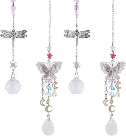 1 Box 10 Sets DIY Suncatcher Kits 5M/196.8In Silver Suncatcher Chains and Hooks Sun Moon Charms Crystal Ball Suspension Chain Kits for Window Prism Home Wedding Xmas Tree Hanging Decoration