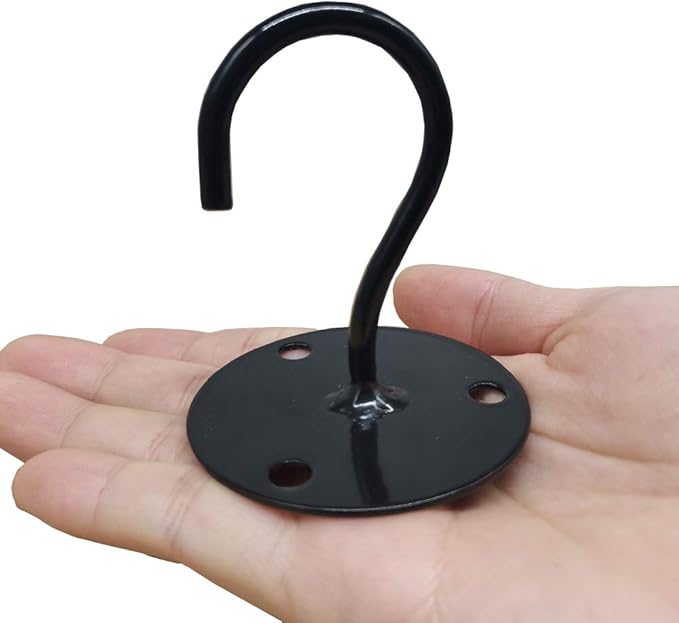 TIHOOD 2PCS Wall Mount Ceiling Hooks, Metal Plant Bracket Iron Wall Mount Lanterns Hangers for Hanging Bird Feeders, Lanterns, Wind Chimes, Planters, Outdoor Decoration Hooks (Black(with chain))