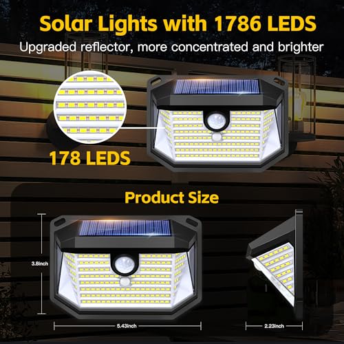 Solar Lights Outdoor, Motion Sensor Security Light, 178 LED, 4 Pack