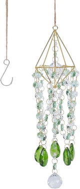 21.2In Crystal Wind Chimes Suncatcher Large Green Prism Sun Catcher Glass Octagonal Bead Chains Rainbow Maker Prisms Wind Chime for Window Hanging Ornament Home Garden Decor Indoor Outdoor