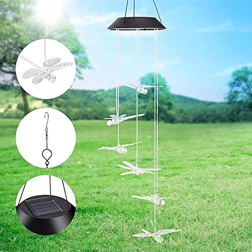 Tvoip Color Changing LED Solar Power Lamp Dragonfly Wind Chimes Garden Decoration Yard Waterproof LED Light Lighting Hanging Decor (Dragonfly)