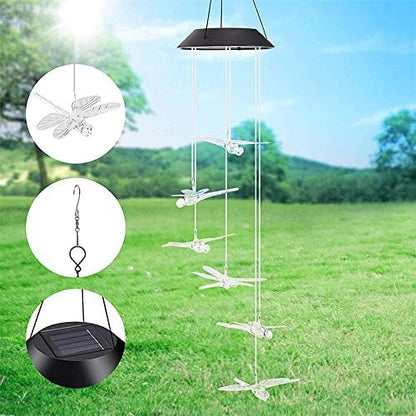Tvoip Color Changing LED Solar Power Lamp Dragonfly Wind Chimes Garden Decoration Yard Waterproof LED Light Lighting Hanging Decor (Dragonfly)