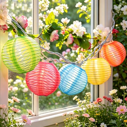 Abeja Nylon Lantern String Lights 8.5 Ft - 10 Multicolor Lanterns