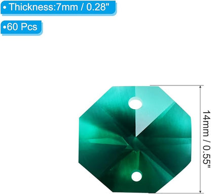 PATIKIL K9 Crystal Octagon Beads 2 Holes Pendants, 60 Pack 14mm Chandelier Prisms Parts Ornaments Hanging Beads for DIY Arts Crafts Decoration, Dark Green