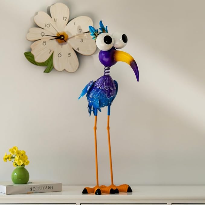 27“ Metal Purple Big-Eyed Bird Statue Garden Decor, Big-Eyed Bird Garden Statue Decor Yard Art for Home Kitchen Outdoor Patio Lawn Decor
