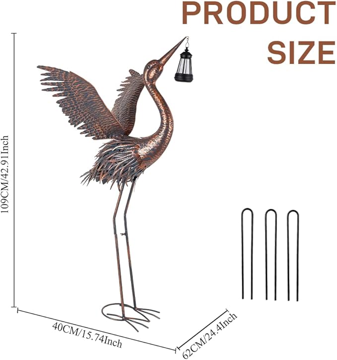 Crane Garden Statues for Outside, 43" Metal Heron Yard Art & Garden Sculptures - Large Outdoor Decor for Patio, Backyard, Pond, Lawn Ornaments