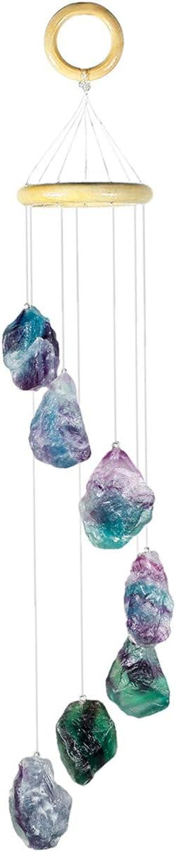 Nupuyai Wind Chimes - Unique Raw Stones Wind Chimes for Indoor Outdoor, Healing Stone Windchime Hanging Ornament for Home Garden, 17.7-21.7'', Fluorite