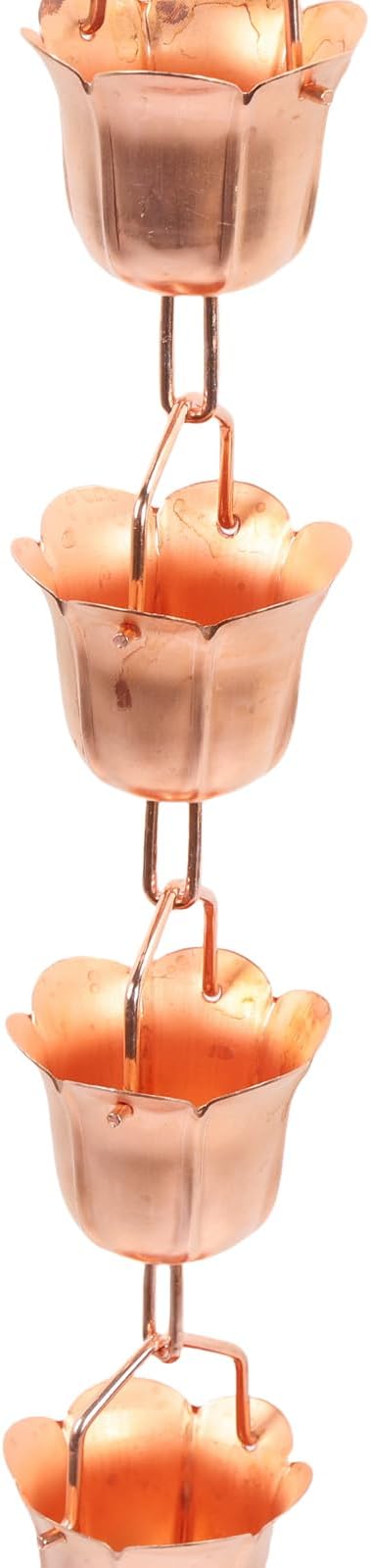 Naroote Copper Rain Chain, 3.28ft Decorative Rain Catcher Chain, Floral Design with Easy Installation, Ideal for Gutter Downspout Replacement & Weather Protection (Morning Glory Shaped)
