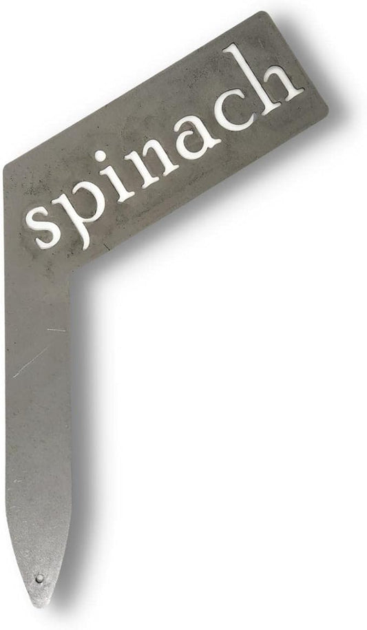 Planter Size Small Metal Garden Plant Vegetable Flower or Herb Markers 13.5 Inches Tall (spinach, Raw, Unfinished Steel)