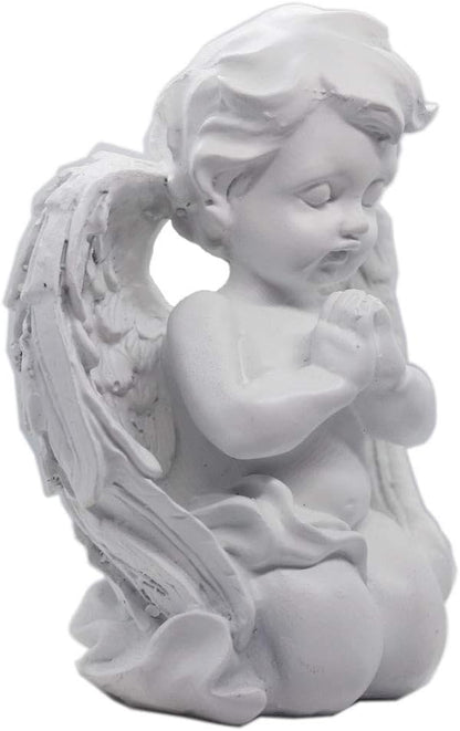 White Kneeling Praying Cherub Statue Indoor Outdoor Home Garden Decoration Wings Angel Statue Memorial Sculpture