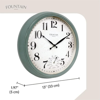 Maison in/Outdoor Clock with Thermometer, 2 in One Weather Station (Weather Thermometer/Wall Decoration) (Aged Teal, 13 inch)