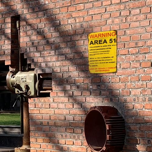 dingleiever Funny Decorations Vintage Warning Area 51 Metal Sign Garage Poster Outdoor Yard Sign 12x8 Inches