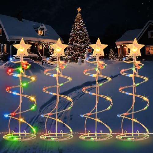 Spiral Christmas Tree Pathway Lights - 4 Pack Multicolor Waterproof