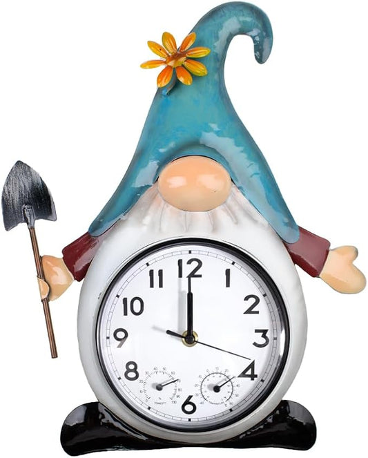 Gnome Outdoor Clock with Thermometer & Humidity, 14.5'' Quartz Outdoor Wall Clock Silent No-Ticking for Patio, Living Room, Kitchen