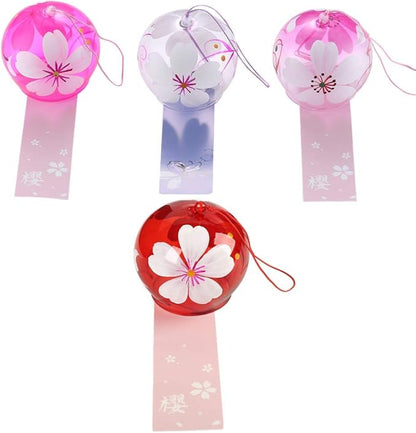 Falytemow Japanese Wind Chimes Romantic Flowers Small Wind Bells Handmade Glass Japanese Style Pendant for Birthday Present Home Decors (4 Cherry, 8 cm)