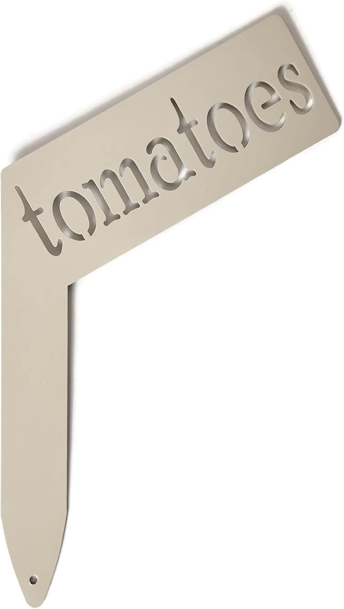 Planter Size Small Metal Garden Plant Vegetable Flower or Herb Markers 13.5 Inches Tall (tomatoes, Cream)