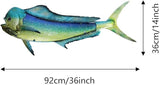 LIFFY Metal Mahi Wall Art Indoor Outdoor Metal Fish Wall Decor Fish Wall Hanging Decorative Ornaments Glass Nautical Theme Home Wall Decorations for Office,Pool,Bathroom - 36 Inches Long