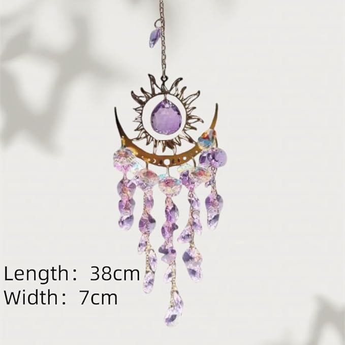 Crystal Suncatcher Wind Chimes,Outdoor Garden Decoration,Chandelier Aurora Rainbow Sun Catcher Glass Prisms Ornament,Window Hanging Pendant (Purple)