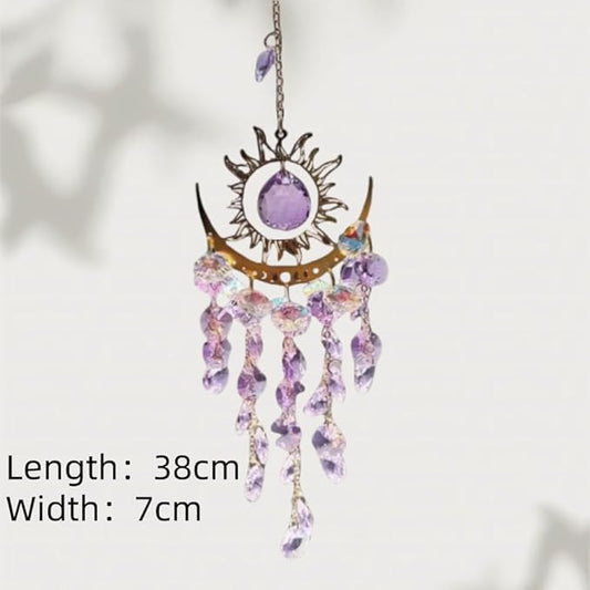 Crystal Suncatcher Wind Chimes,Outdoor Garden Decoration,Chandelier Aurora Rainbow Sun Catcher Glass Prisms Ornament,Window Hanging Pendant (Purple)